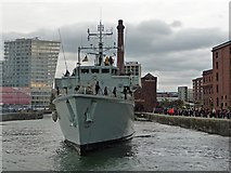 SJ3389 : HMS Cattistock exiting Canning Dock by John Allan