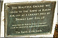 Plaque on the Cricket Field