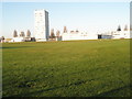 Sports field in front of University of Portsmouth Halls of Residence