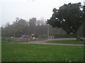 Playpark at Watersdge Social Club on a misty afternoon in mid December