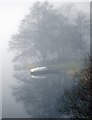 Boat reflection in mist