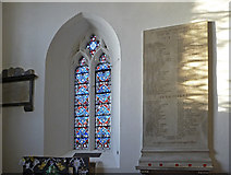 TQ4053 : War Memorial and Stained Glass Window, St Peters, Limpsfield, Surrey by Christine Matthews