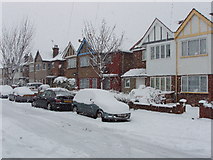 TQ2081 : 10cm of snow in Cloister Road by David Hawgood