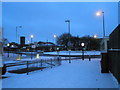 The Medina Road roundabout on a snowy February morning