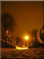 The Black Path in the night time snow from the old Wilderhaugh Railway Bridge