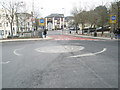 Looking past the mini-roundabout on Station Hill down to the B3404 crossroads