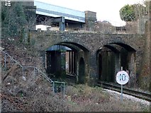TQ1479 : Buttresses for the embankment of the Three Bridges by J Taylor