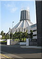 The Metropolitan Cathedral and the entrance to the Liverpool Science Park from Duckinfield Street