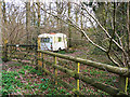 Woodland and caravan, Plain Copse, near Green Hill