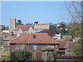 Looking across the rooftops of Hythe to the church of St. Leonard