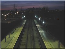 SP0482 : Night View From Footbridge, Selly Oak Railway Station by Roy Hughes