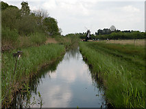 TL5670 : Ditch and windpump at Wicken Fen by Keith Edkins