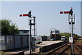NX9718 : Signals at the end of the platform, Whitehaven Station by N Chadwick
