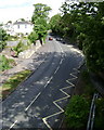 Exeter Road heads under the footbridge, Teignmouth