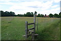 Stile at a footpath junction south of Dunk