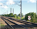 Railway speed sign at Wooden Gate