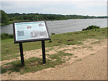 TG2507 : Whitlingham Great Broad - information board beside the path by Evelyn Simak