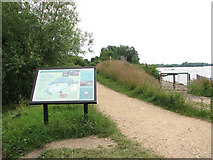 TG2507 : Whitlingham Great Broad - information board at north-western edge by Evelyn Simak