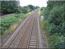 SJ7494 : Manchester to Liverpool rail track by david newton