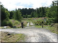 Barrier separating the car park from the forest walks at the Cefni Reservoir Park