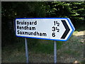 TM3268 : Roadsign to Bruisyard by Geographer