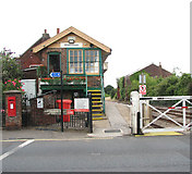 TM0595 : Attleborough railway station - signal box and goods shed by Evelyn Simak