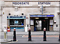 Entrance to underground station, west side of Moorgate, London