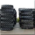 A stack of tractor tyres