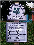 SU9946 : Lock area safety notice at Unstead Lock, Goldaming Navigation by L S Wilson