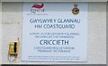 Sign outside the Criccieth Coastguard Station