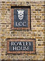 LCC plaques on Rowley House, Watergate Street / Trevithick Street, SE8