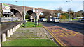 Railway bridge over roundabout.