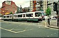 Manchester Metrolink tram 1018 in High Street in May 2000