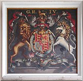 SP4105 : St Michael, Stanton Harcourt, Oxon - Royal Arms by John Salmon