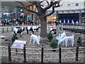 Oak tree and concrete cows at Xmas, CMK