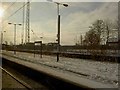 A snowy Biggleswade railway station platform