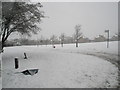 Looking from Stockheath lane into a snowy Riders Lane