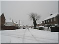 Looking south-east down a snowy Catherington Way