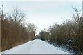 Snow-covered road to Napton reservoir