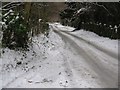 Baycombe Lane approaching its junction with the A29