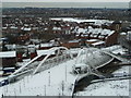 Wembley: Wembley Stadium Station footbridge in snow