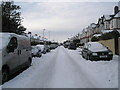 Looking from East Cosham Road into a snowy Southdown Road