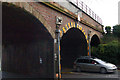 Close-up view of three-arch railway viaduct, Warwick New Road