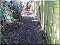 Footpath west between Churchfield Farm on the left and houses in Holly Close at West Chiltington