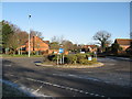 Roundabout on Smallfield Road  at Wheatfield Way entrance to Langshott  Estate, Horley, Surrey  TQ291433