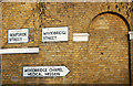 TQ3182 : Street signs on yellow stock brick wall, London EC1 by Andy F