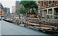 Sheffield Supertram - track construction in Church Street (August 1994)