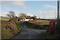 Road junction and phone box at Pen-ty-parc