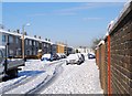 SU5803 : Bridgemary under snow - Montgomery Road (4) by Barry Shimmon