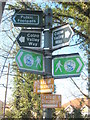 Footpath signs beside the River Colne at Iver Lane